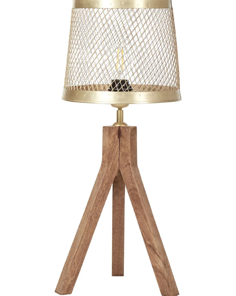 Candeeiro De Mesa Em Madeira Escura De Mango E Cobre 63 Cm Beki