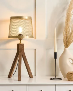 Candeeiro De Mesa Em Madeira Escura De Mango E Cobre 63 Cm Beki