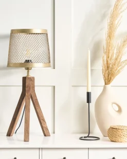 Candeeiro De Mesa Em Madeira Escura De Mango E Cobre 63 Cm Beki