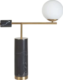 Candeeiro De Mesa Em Marmore Preto E Metal Dourado 65 Cm Hondo