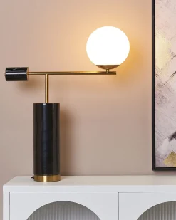 Candeeiro De Mesa Em Marmore Preto E Metal Dourado 65 Cm Hondo