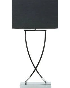 Candeeiro De Mesa Em Metal Prateado E Abajur Preto Yasuni