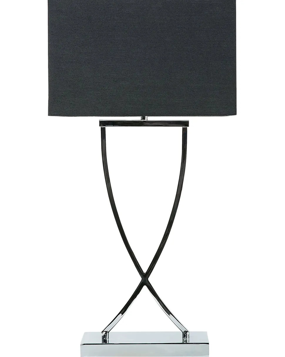 Candeeiro De Mesa Em Metal Prateado E Abajur Preto Yasuni