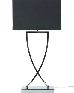 Candeeiro De Mesa Em Metal Prateado E Abajur Preto Yasuni