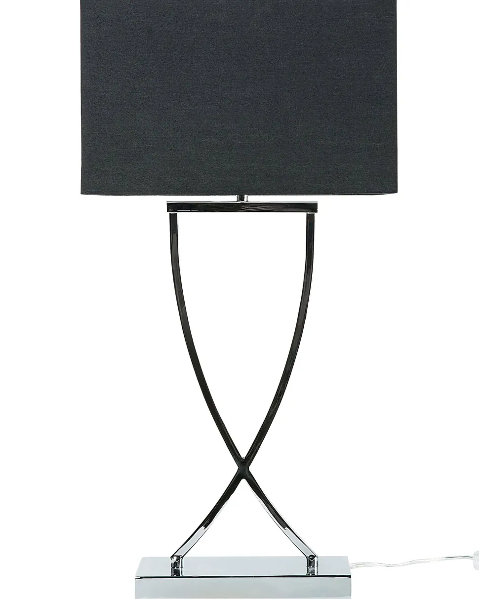 Candeeiro De Mesa Em Metal Prateado E Abajur Preto Yasuni