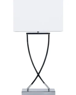 Candeeiro De Mesa Em Metal Prateado E Abajur Branco Yasuni