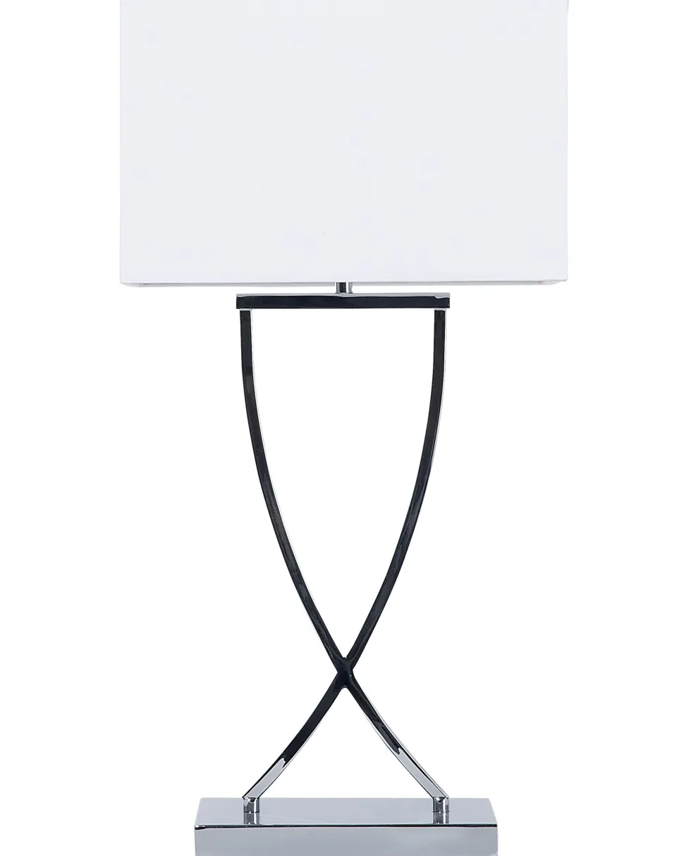 Candeeiro De Mesa Em Metal Prateado E Abajur Branco Yasuni