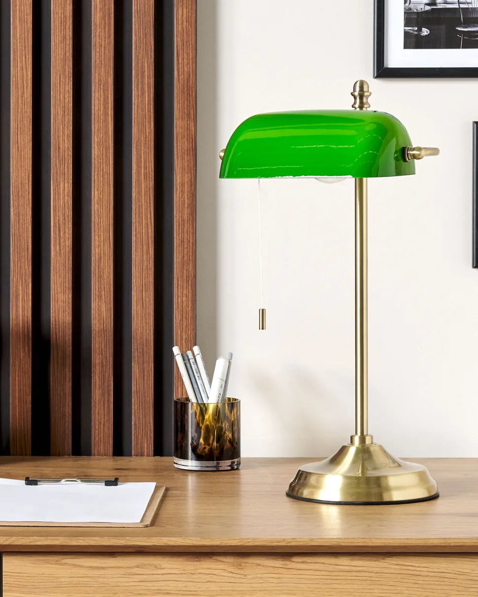 Candeeiro De Mesa Em Metal Dourado E Verde 52 Cm Maraval