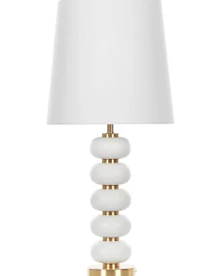 Candeeiro De Mesa Em Metal Branco E Dourado Frio