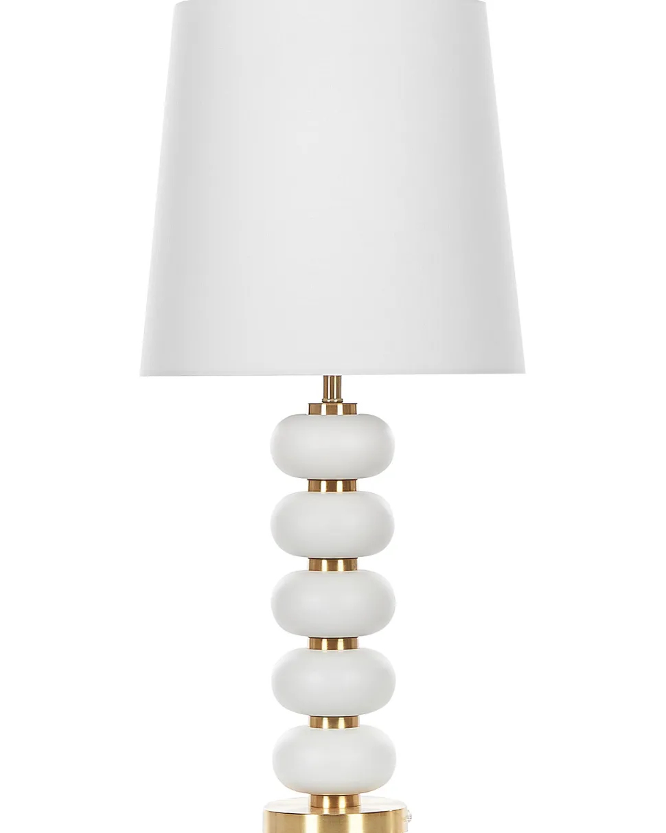 Candeeiro De Mesa Em Metal Branco E Dourado Frio