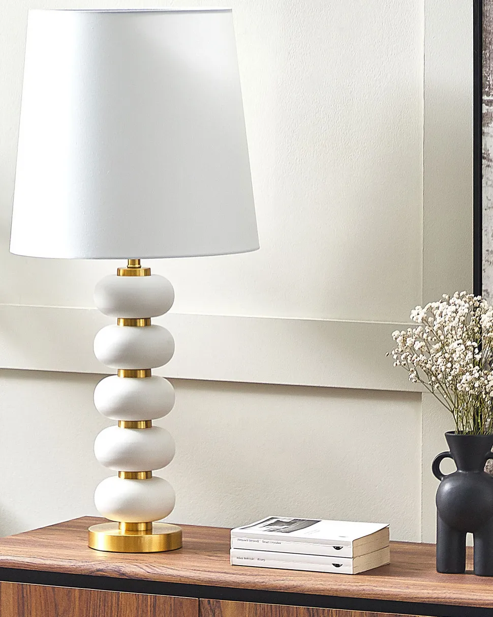 Candeeiro De Mesa Em Metal Branco E Dourado Frio