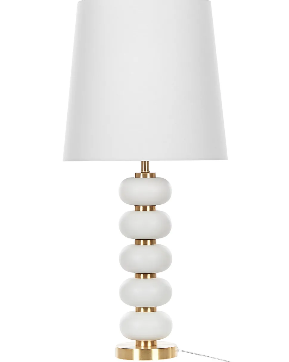 Candeeiro De Mesa Em Metal Branco E Dourado Frio