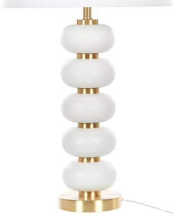 Candeeiro De Mesa Em Metal Branco E Dourado Frio