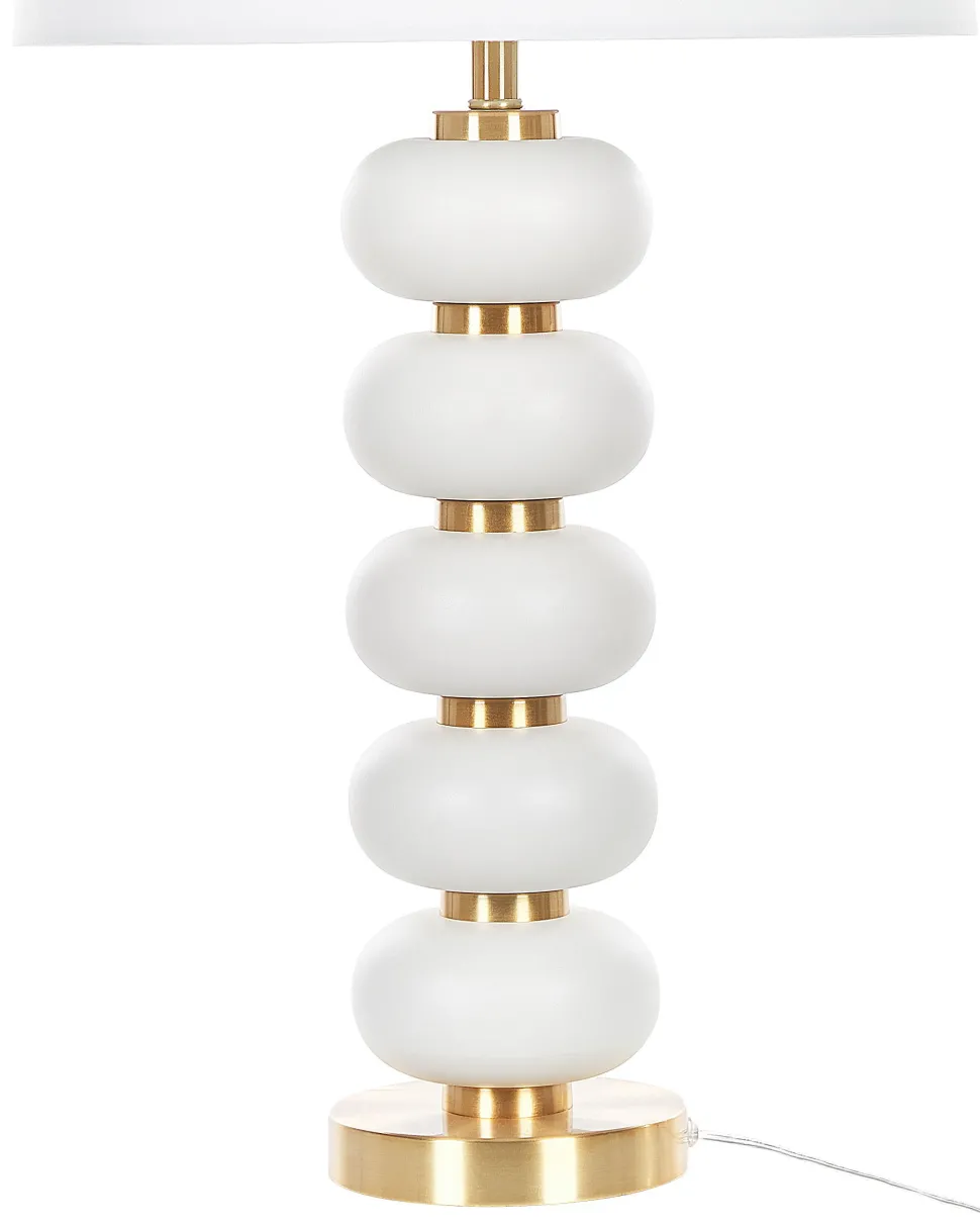 Candeeiro De Mesa Em Metal Branco E Dourado Frio