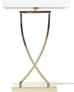 Candeeiro De Mesa Em Metal Dourado E Abajur Branco Yasuni