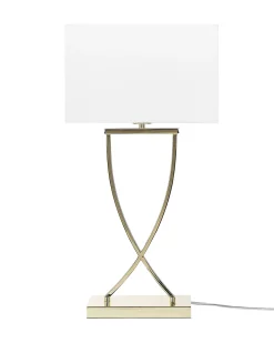 Candeeiro De Mesa Em Metal Dourado E Abajur Branco Yasuni