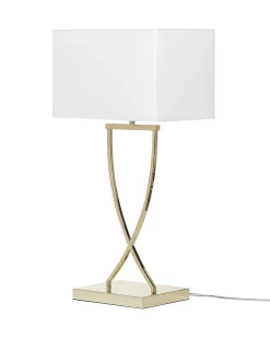 Candeeiro De Mesa Em Metal Dourado E Abajur Branco Yasuni