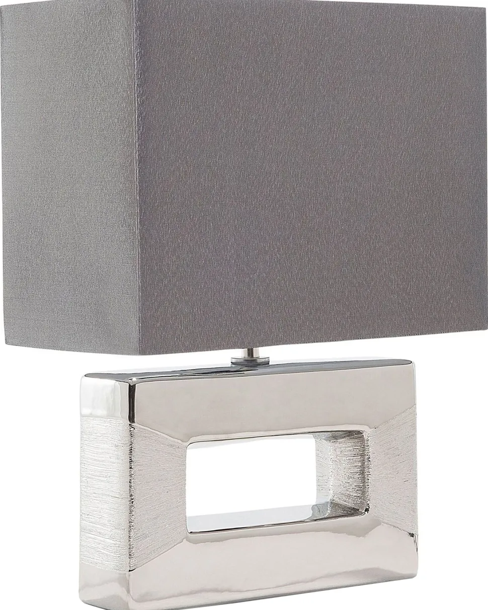 Candeeiro De Mesa Em Porcelana Com Formato Retangular E Cor Cinzenta Onyx