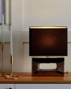 Candeeiro De Mesa Em Porcelana Com Formato Retangular E Cor Cinzenta Onyx