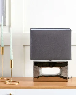 Candeeiro De Mesa Em Porcelana Com Formato Retangular E Cor Cinzenta Onyx