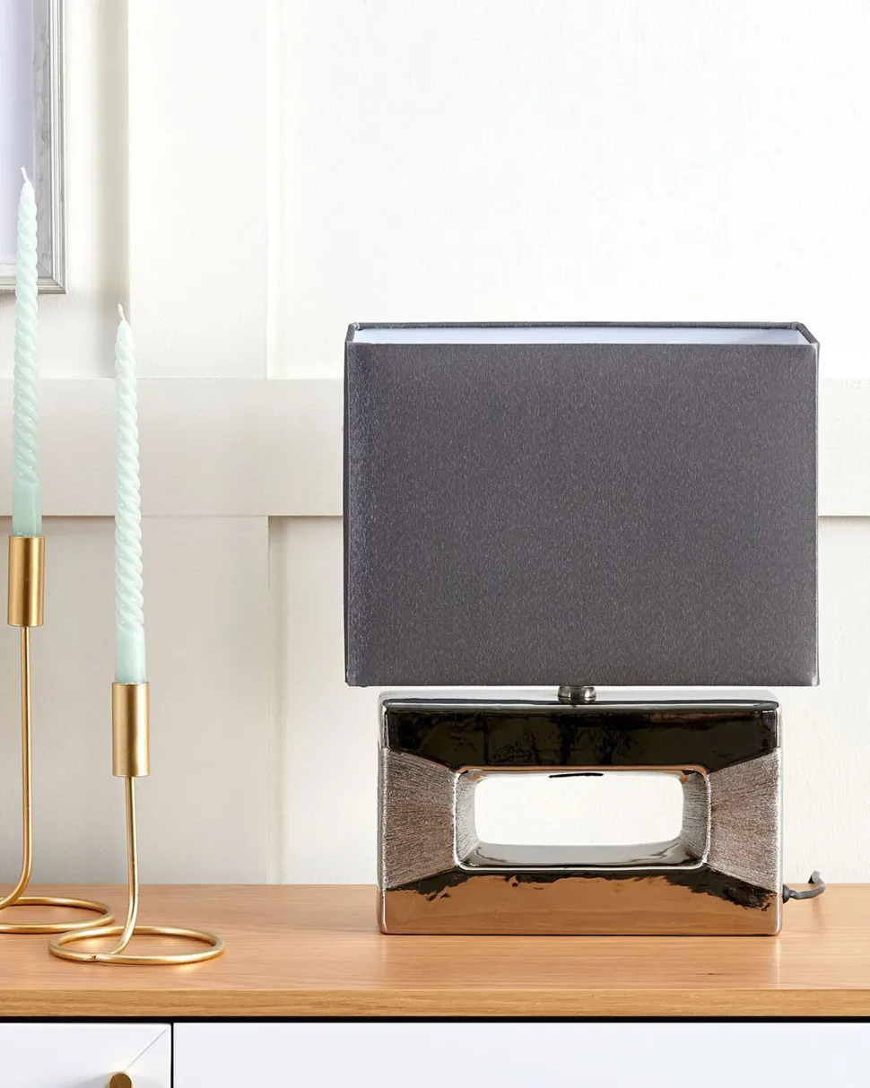 Candeeiro De Mesa Em Porcelana Com Formato Retangular E Cor Cinzenta Onyx