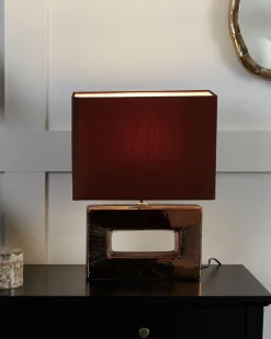 Candeeiro De Mesa Em Porcelana Com Formato Retangular E Cor Castanha Onyx