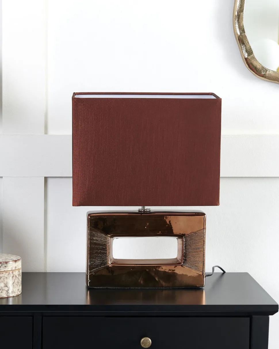 Candeeiro De Mesa Em Porcelana Com Formato Retangular E Cor Castanha Onyx