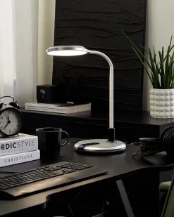 Candeeiro De Mesa Led Branco E Prateado Columba