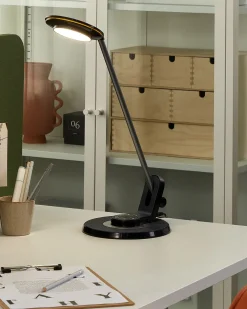 Candeeiro De Mesa Led Em Metal Preto E Prateado Com Porta Usb Corvus