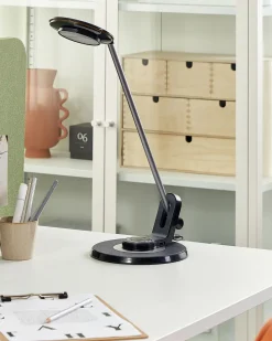 Candeeiro De Mesa Led Em Metal Preto E Prateado Com Porta Usb Corvus