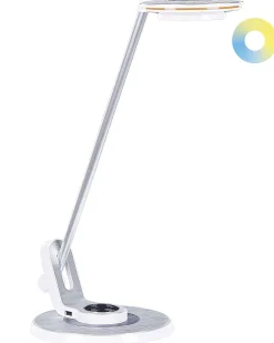 Candeeiro De Mesa Led Em Metal Branco E Prateado Com Porta Usb Corvus