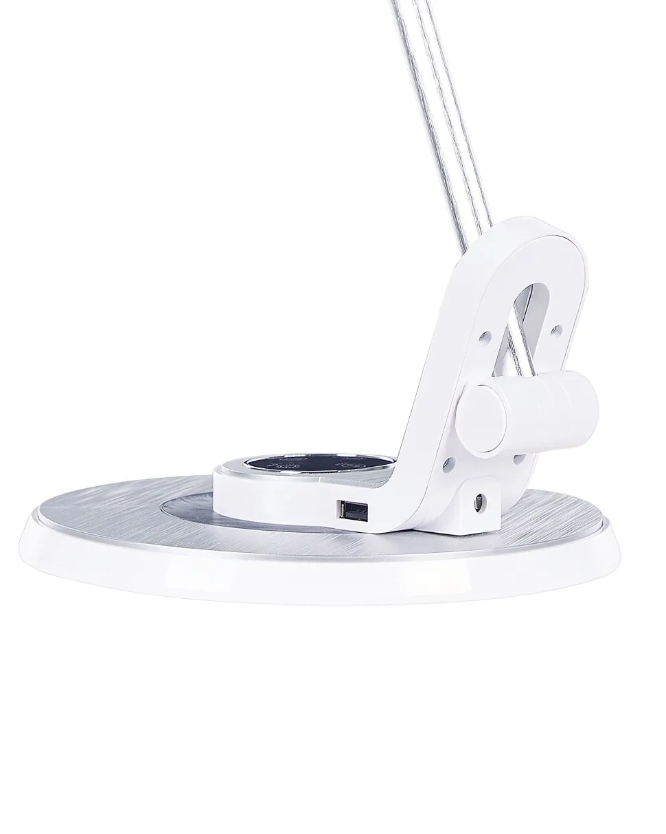 Candeeiro De Mesa Led Em Metal Branco E Prateado Com Porta Usb Corvus