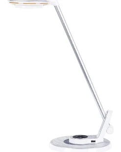 Candeeiro De Mesa Led Em Metal Branco E Prateado Com Porta Usb Corvus