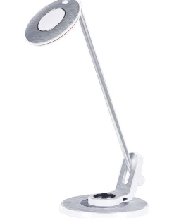 Candeeiro De Mesa Led Em Metal Branco E Prateado Com Porta Usb Corvus