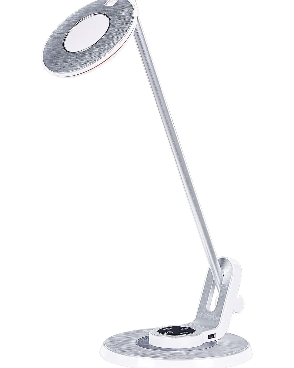 Candeeiro De Mesa Led Em Metal Branco E Prateado Com Porta Usb Corvus