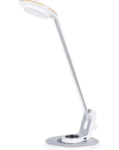 Candeeiro De Mesa Led Em Metal Branco E Prateado Com Porta Usb Corvus