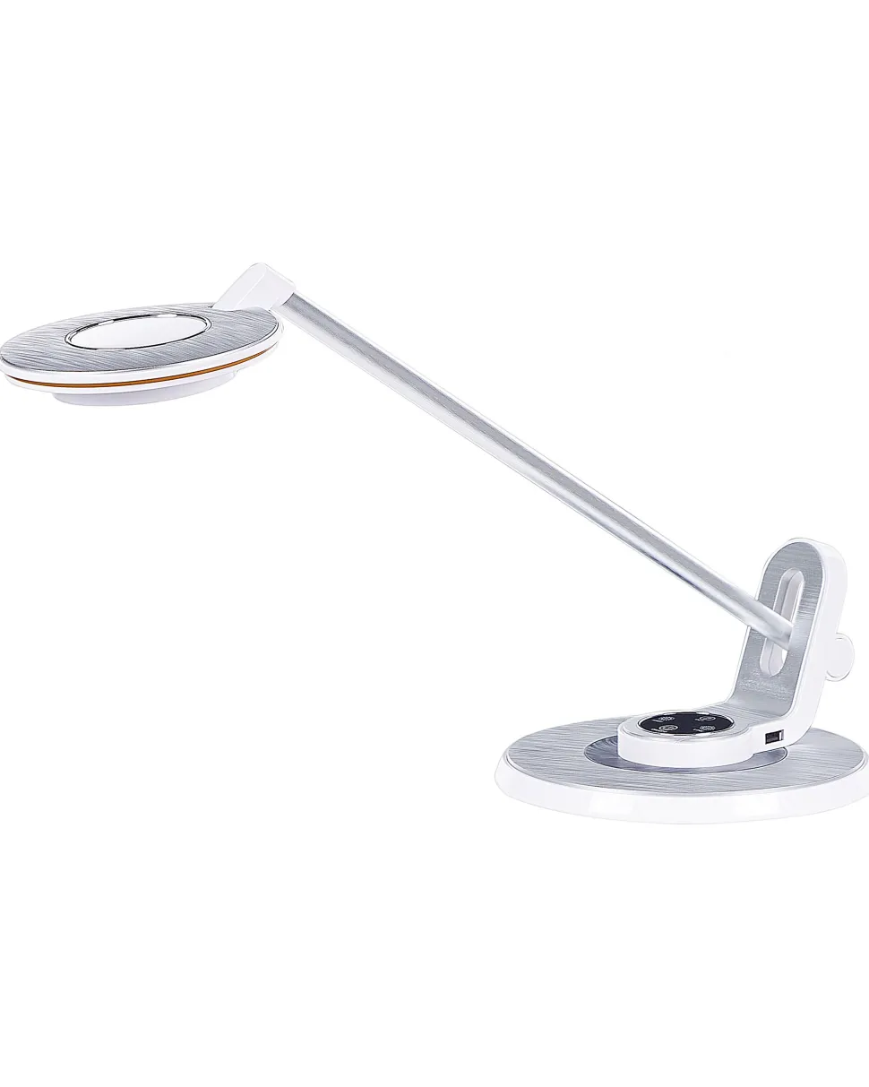 Candeeiro De Mesa Led Em Metal Branco E Prateado Com Porta Usb Corvus