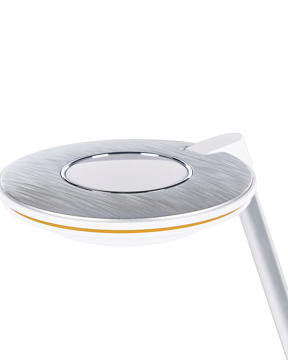 Candeeiro De Mesa Led Em Metal Branco E Prateado Com Porta Usb Corvus