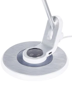 Candeeiro De Mesa Led Em Metal Branco E Prateado Com Porta Usb Corvus