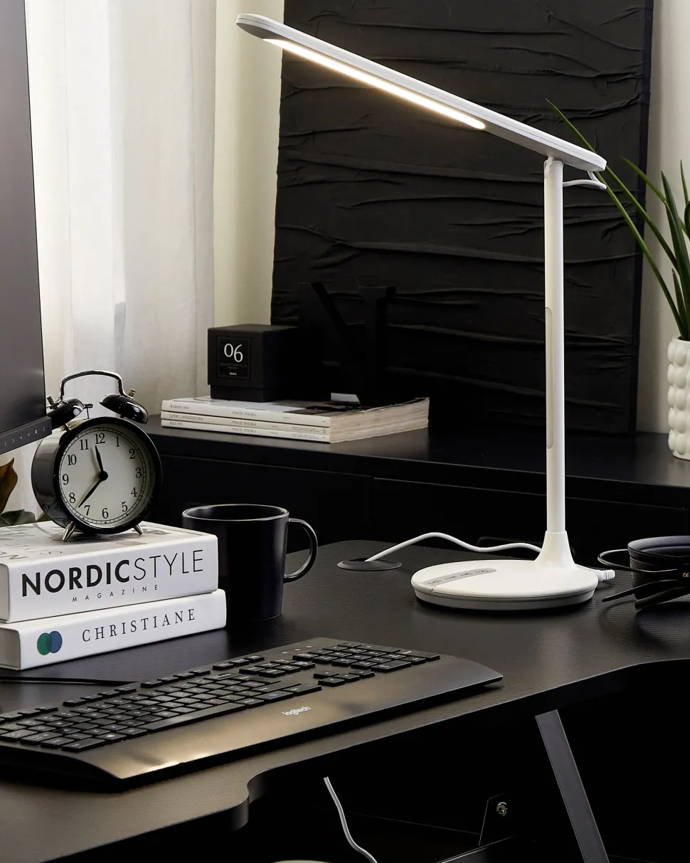 Candeeiro De Mesa Led Em Metal Branco 38 Cm Draco