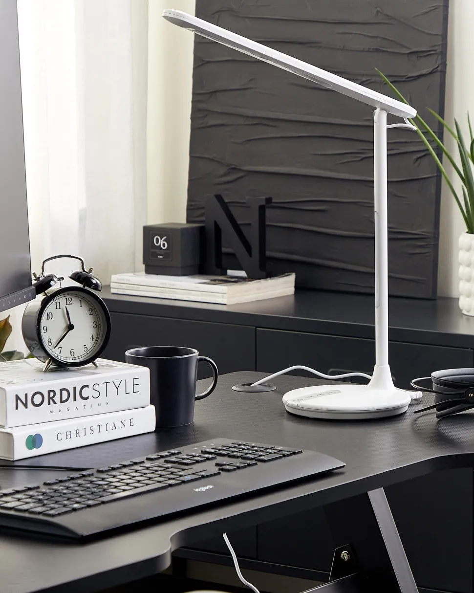 Candeeiro De Mesa Led Em Metal Branco 38 Cm Draco