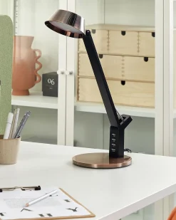 Candeeiro De Mesa Led Em Metal Cor De Cobre Com Porta Usb Chamaeleon