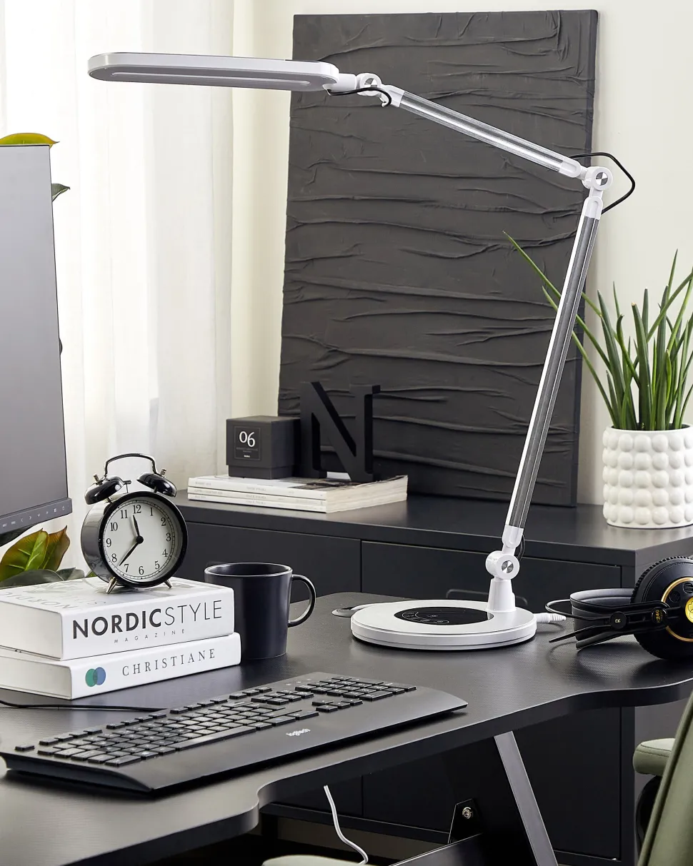 Candeeiro De Mesa Led Em Metal Prateado 80 Cm Grus