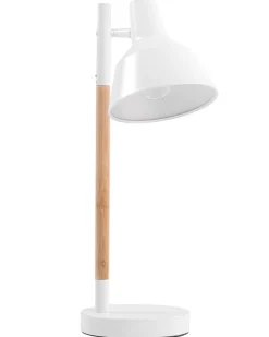 Candeeiro De Mesa Metal Branco E Madeira Aldan