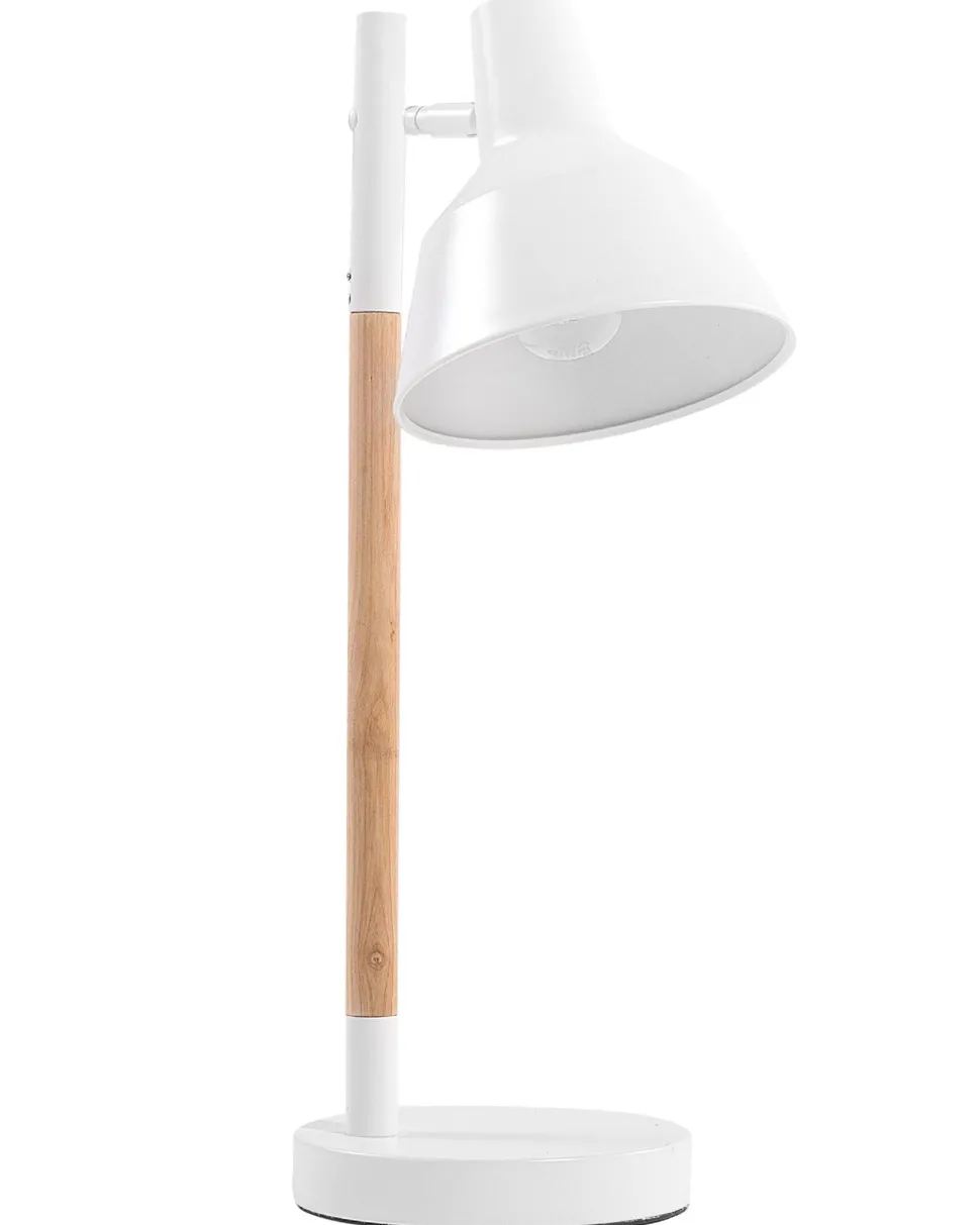 Candeeiro De Mesa Metal Branco E Madeira Aldan