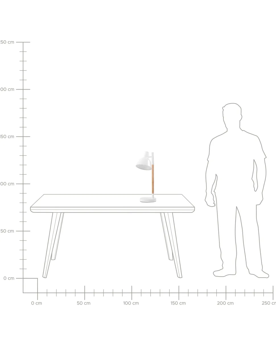 Candeeiro De Mesa Metal Branco E Madeira Aldan