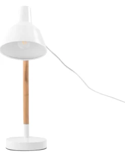 Candeeiro De Mesa Metal Branco E Madeira Aldan