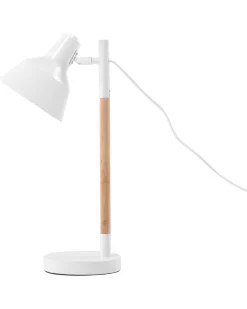 Candeeiro De Mesa Metal Branco E Madeira Aldan