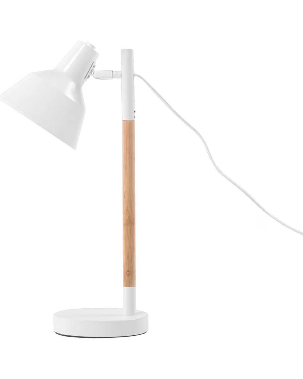 Candeeiro De Mesa Metal Branco E Madeira Aldan