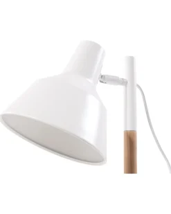 Candeeiro De Mesa Metal Branco E Madeira Aldan